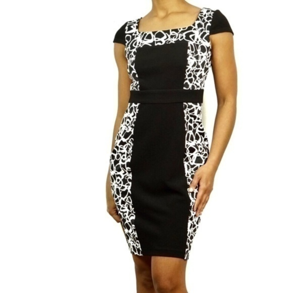Marc New York Print Ribbed Panel Cap Sleeve‎ Dress Size 2